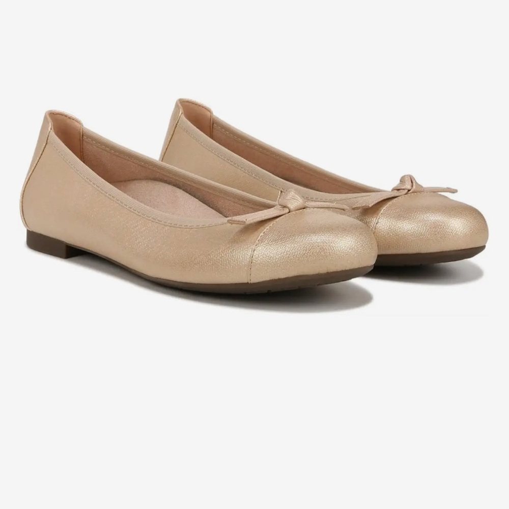 Vionic Amorie Gold Shimmer Embroidered Leather Ballet Flats